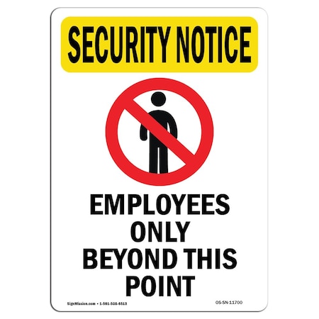 Signmission OSHA Security Sign, 18" Height, Rigid Plastic, Employees Only Beyond, Portrait OS-SN-P-1218-V-11700